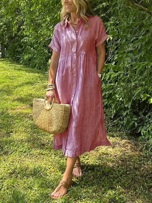 Xalviere | Maxi Striped Dress with Buttons Malina