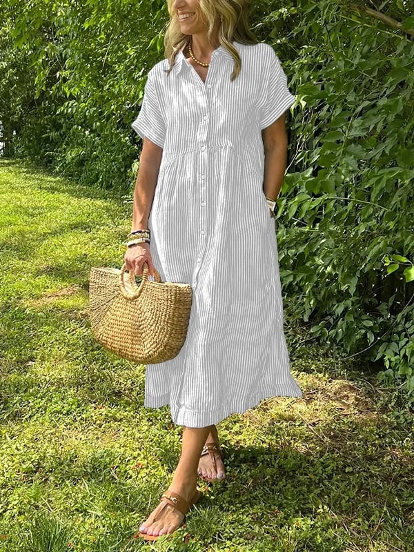 Xalviere | Maxi Striped Dress with Buttons Malina