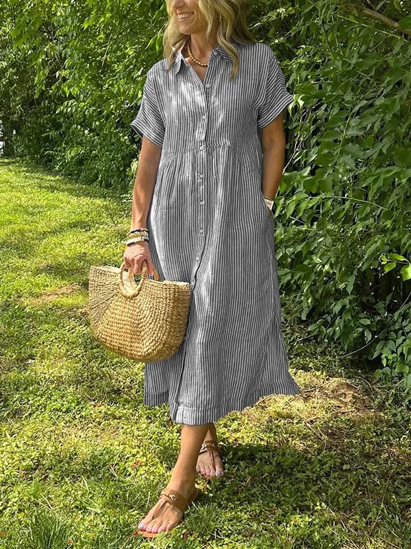 Xalviere | Maxi Striped Dress with Buttons Malina