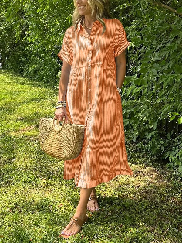 Xalviere | Maxi Striped Dress with Buttons Malina