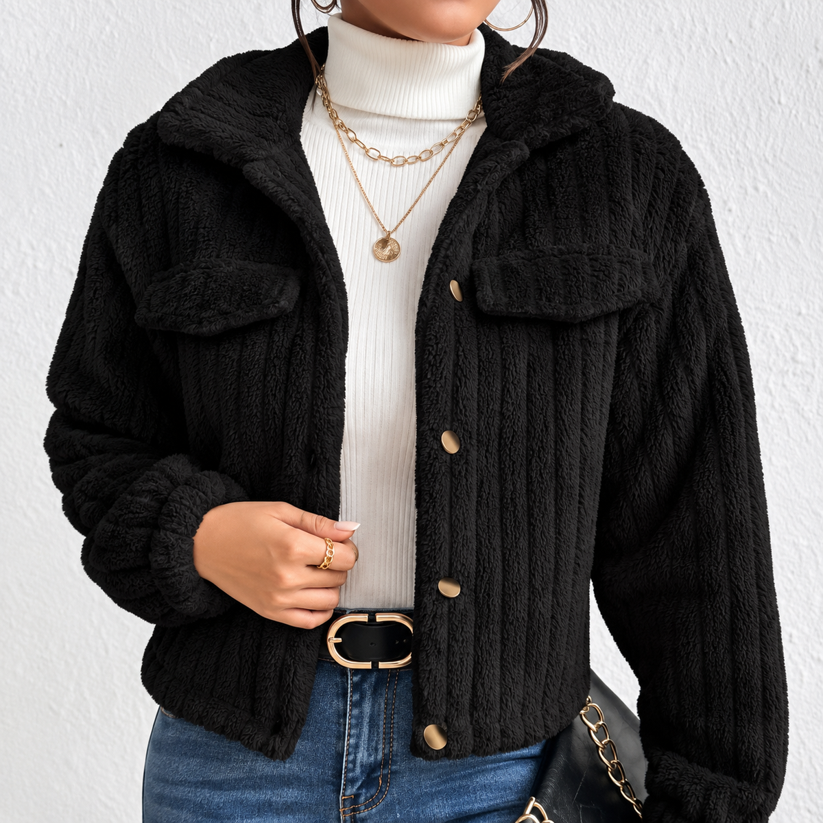 Elara Cropped Teddy Fleece Jacket