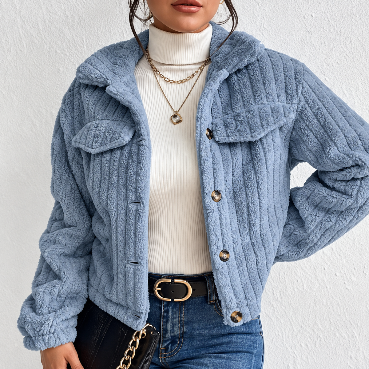 Elara Cropped Teddy Fleece Jacket