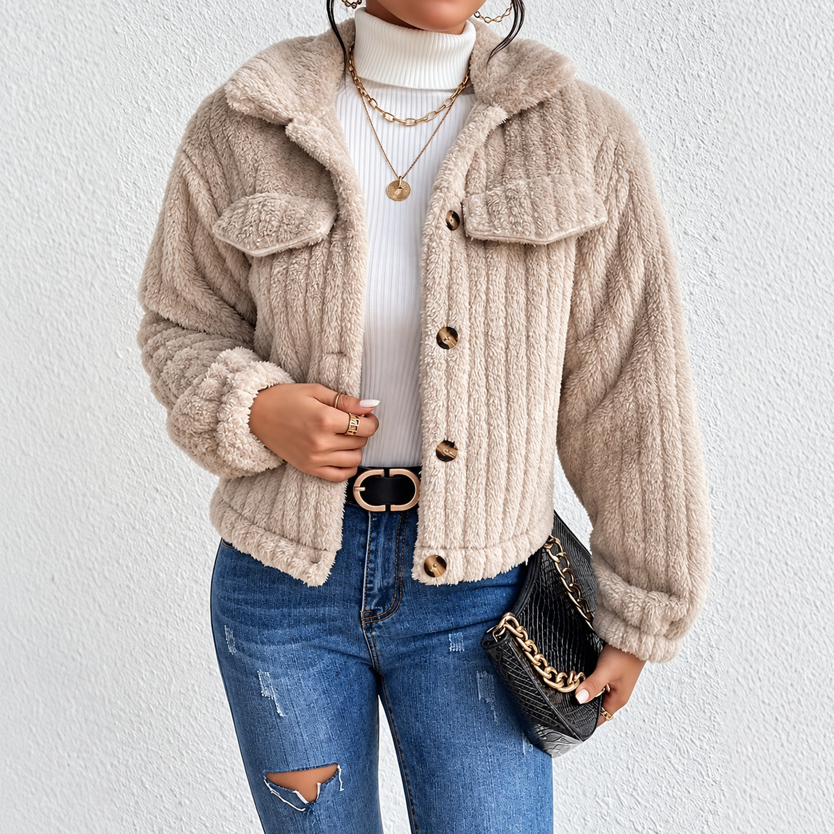 Elara Cropped Teddy Fleece Jacket