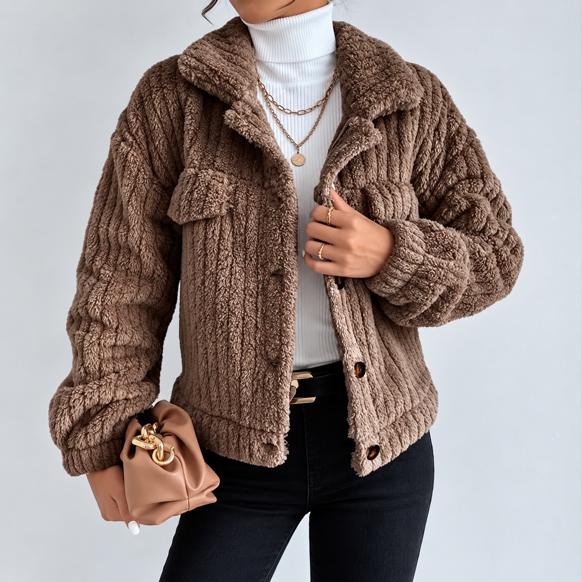 Elara Cropped Teddy Fleece Jacket