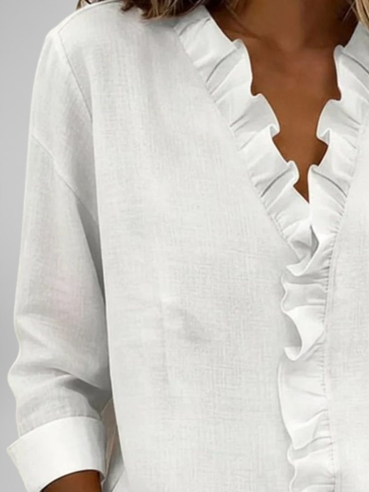 Amoura | Blouse with Ruffles, V-Neck and Long Sleeves