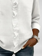 Amoura | Blouse with Ruffles, V-Neck and Long Sleeves
