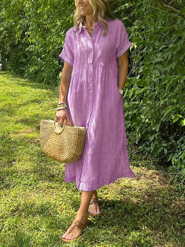 Xalviere | Maxi Striped Dress with Buttons Malina