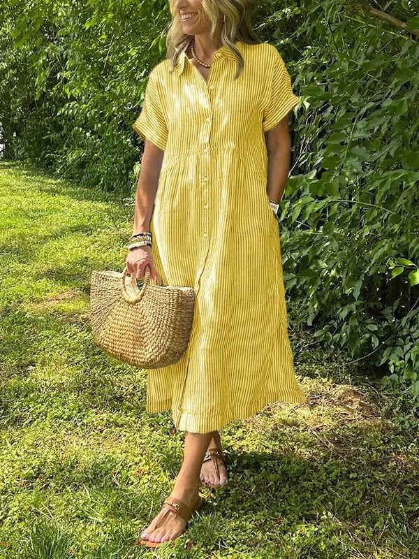 Xalviere | Maxi Striped Dress with Buttons Malina