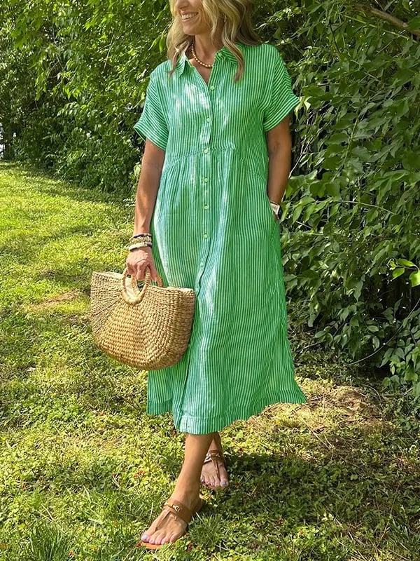 Xalviere | Maxi Striped Dress with Buttons Malina
