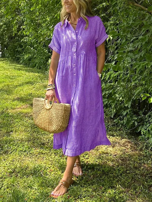 Xalviere | Maxi Striped Dress with Buttons Malina